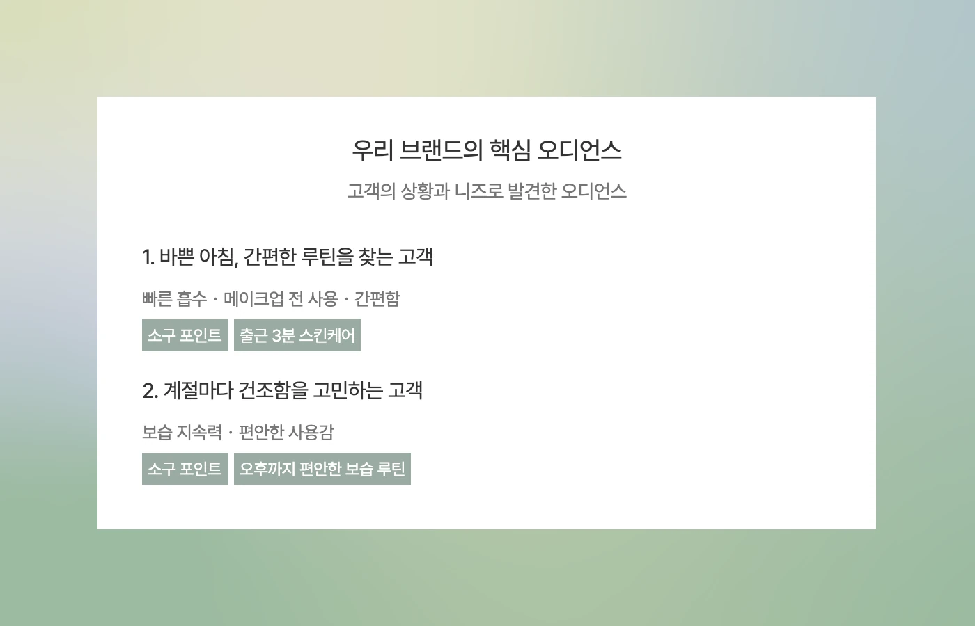 우리 브랜드의 핵심 오디언스와 소구 포인트